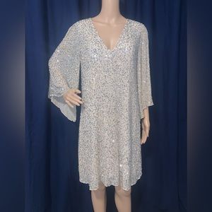 Alice+Olivia Tan Sequin Cocktail Dress 3/4 Bell Sleeves M/M Pristine Condition